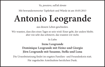Traueranzeige von Antonio Leogrande von Pegnitz-Zeitung